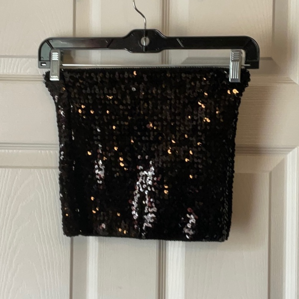 Alivila.Y Fashion Women’s Sparkling Black Sequins Stretch Tube Top Size Os NWOT